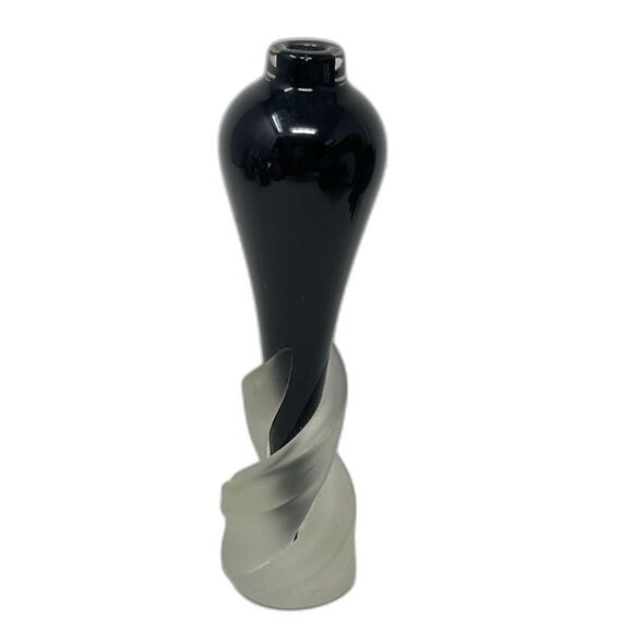 Vintage Art Deco Black & Frosted Glass Small Bud Vase / Bottle ~ Thomas Kelly - Picture 1 of 6